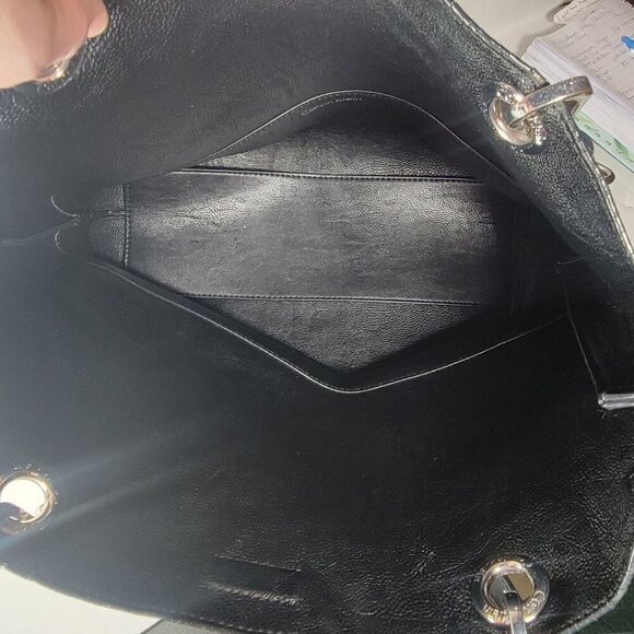 Calvin Klein Classic Work Travel Gray & Black Leather Tote Bag With Pouch Set - Picture 9 of 16